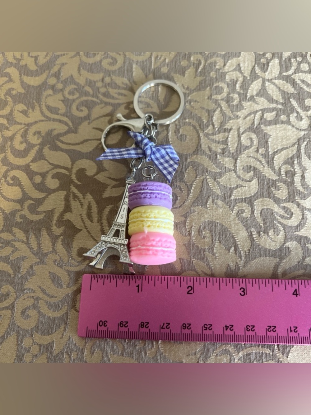 France Three Macaroons Eiffel Tower Silver  Tone Keychain Charm - Picture 9 of 9